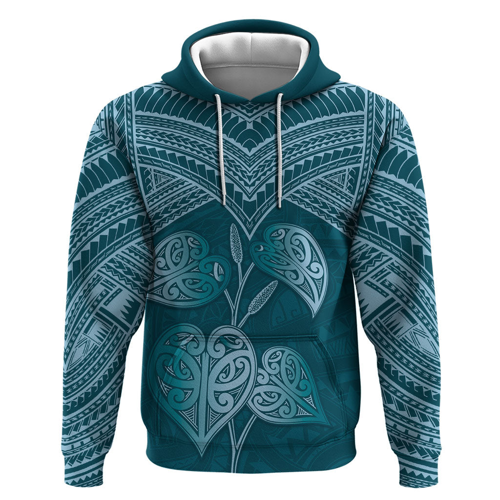 Cyan New Zealand Kawakawa Maori Ngaru Hoodie LT14 Pullover Hoodie Cyan - Polynesian Pride