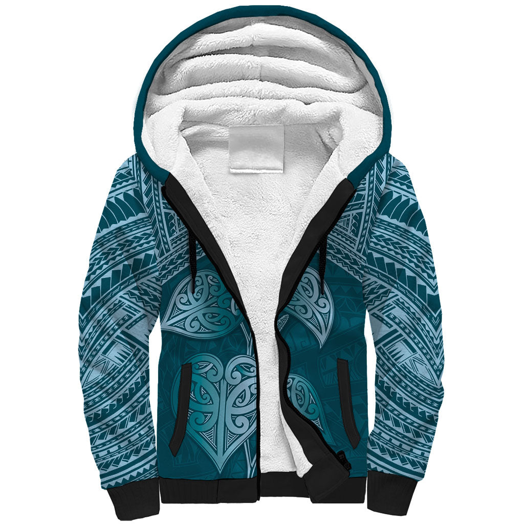 Cyan New Zealand Kawakawa Maori Ngaru Sherpa Hoodie LT14 Unisex Cyan - Polynesian Pride