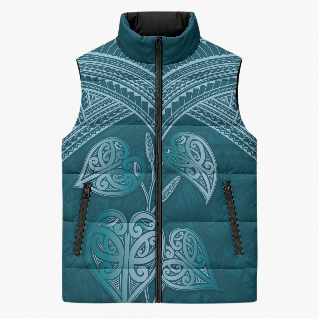 Cyan New Zealand Kawakawa Maori Ngaru Sleeveless Puffer Jacket LT14 Unisex Cyan - Polynesian Pride