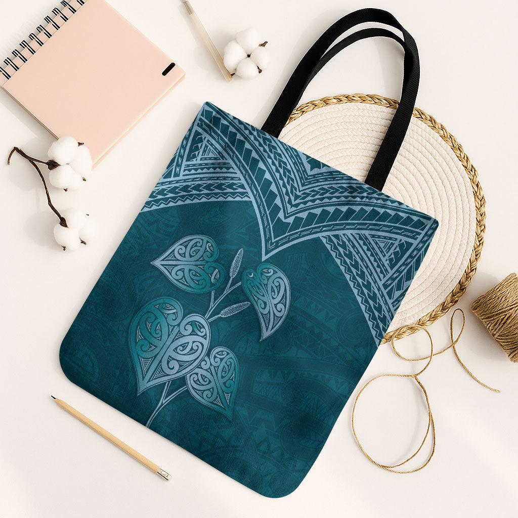 Cyan New Zealand Kawakawa Maori Ngaru Tote Bag LT14 Black Strap One Size Cyan - Polynesian Pride