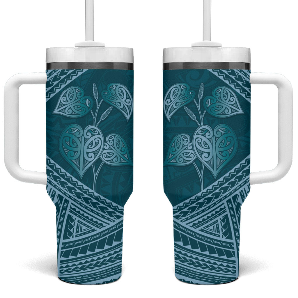 Cyan New Zealand Kawakawa Maori Ngaru Tumbler With Handle LT14 One Size: 40 oz Cyan - Polynesian Pride