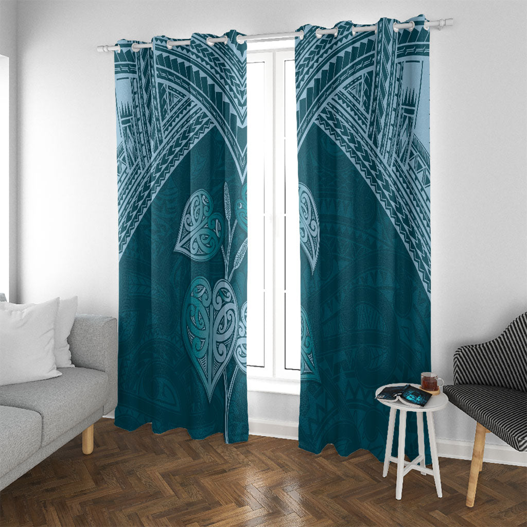 Cyan New Zealand Kawakawa Maori Ngaru Window Curtain LT14 With Grommets Cyan - Polynesian Pride