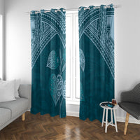 Cyan New Zealand Kawakawa Maori Ngaru Window Curtain LT14 With Grommets Cyan - Polynesian Pride