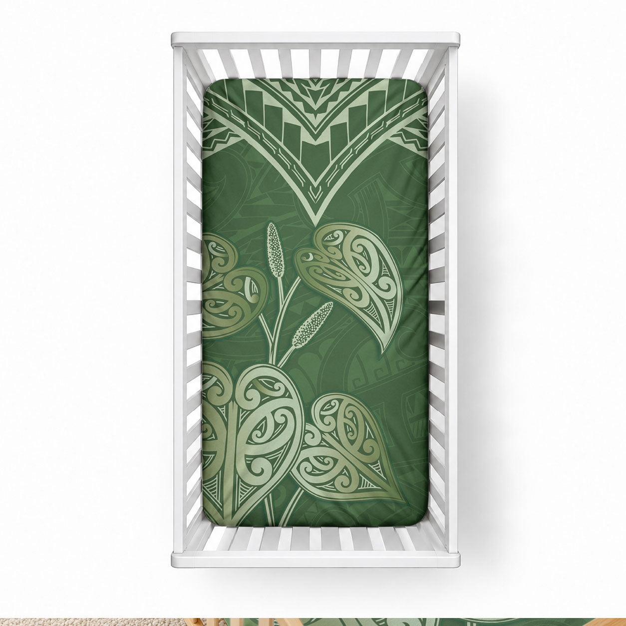 Green New Zealand Kawakawa Maori Ngaru Baby Bed Cover LT14 28 × 52 in Green - Polynesian Pride