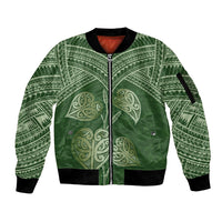 Green New Zealand Kawakawa Maori Ngaru Sleeve Zip Bomber Jacket LT14 Unisex Green - Polynesian Pride