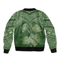 Green New Zealand Kawakawa Maori Ngaru Sleeve Zip Bomber Jacket LT14 - Polynesian Pride