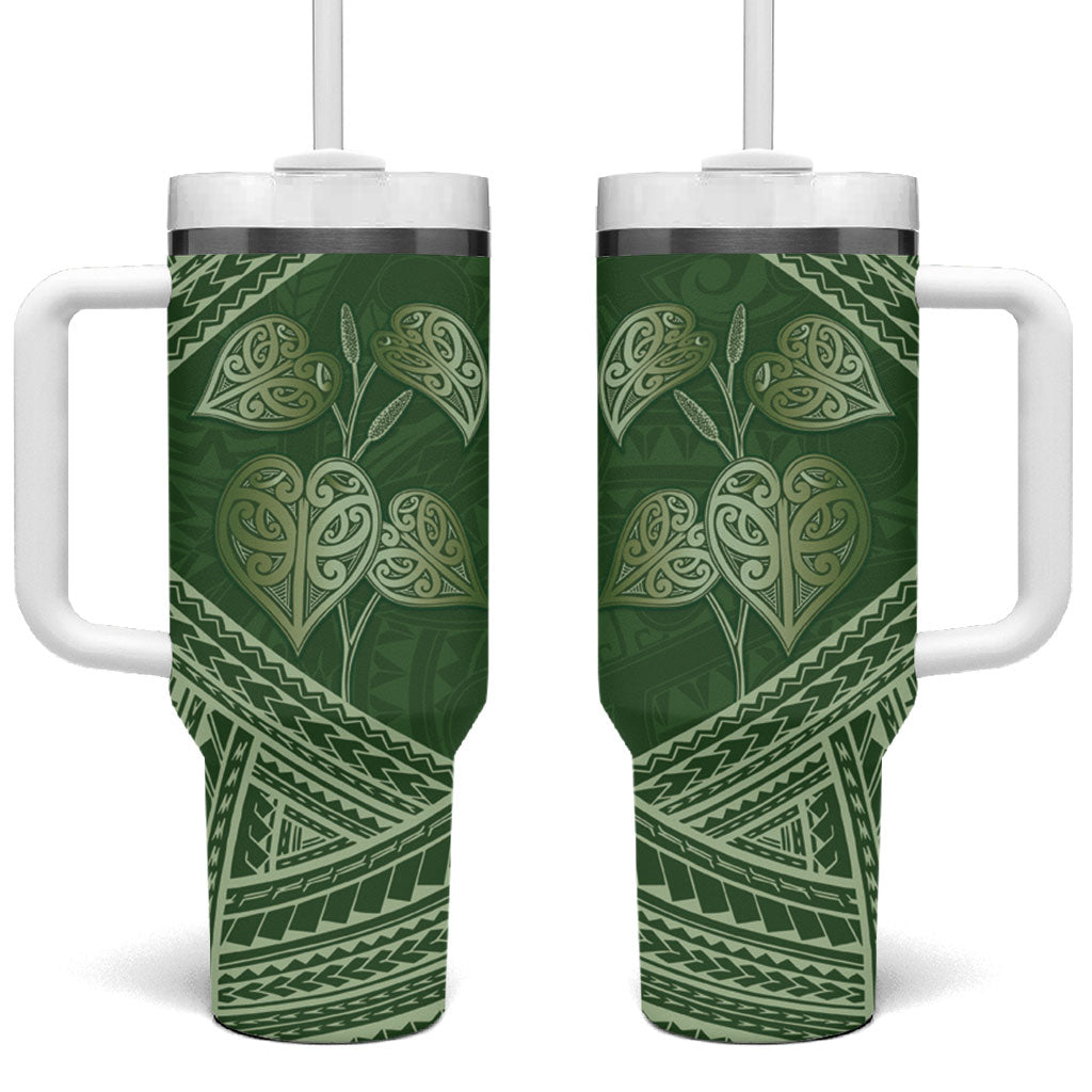 Green New Zealand Kawakawa Maori Ngaru Tumbler With Handle LT14 One Size: 40 oz Green - Polynesian Pride
