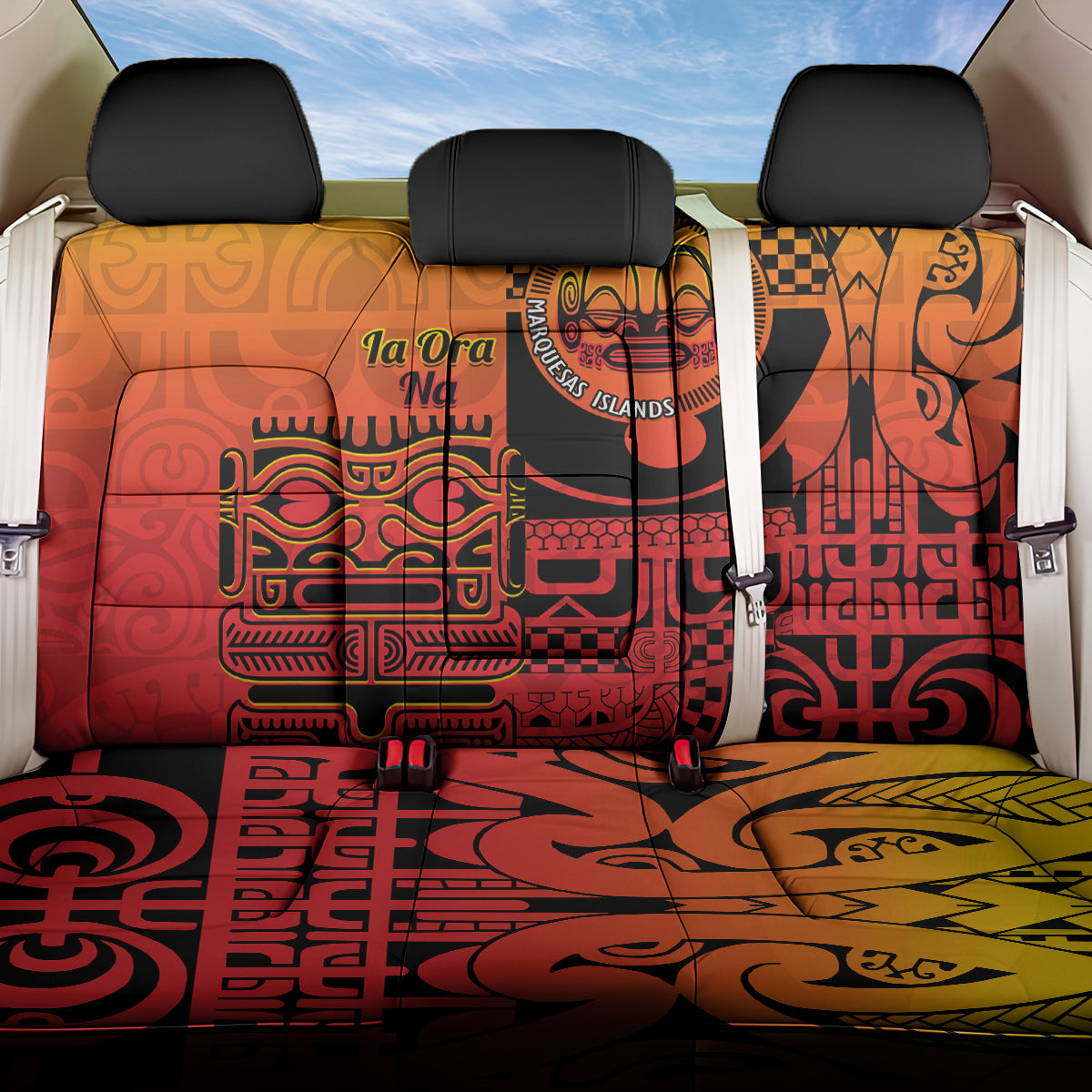 Ia Ora Na Marquesas Islands Back Car Seat Cover Mata Tiki Marquesan Tattoo LT14 One Size Red - Polynesian Pride