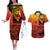 Personalised Ia Ora Na Marquesas Islands Couples Matching Off The Shoulder Long Sleeve Dress and Hawaiian Shirt Mata Tiki Marquesan Tattoo LT14 Red - Polynesian Pride