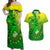 Kia Orana Cook Islands Couples Matching Off Shoulder Maxi Dress and Hawaiian Shirt Kuki Airani Tattoo Pattern With Sea Turtle LT14 Green - Polynesian Pride