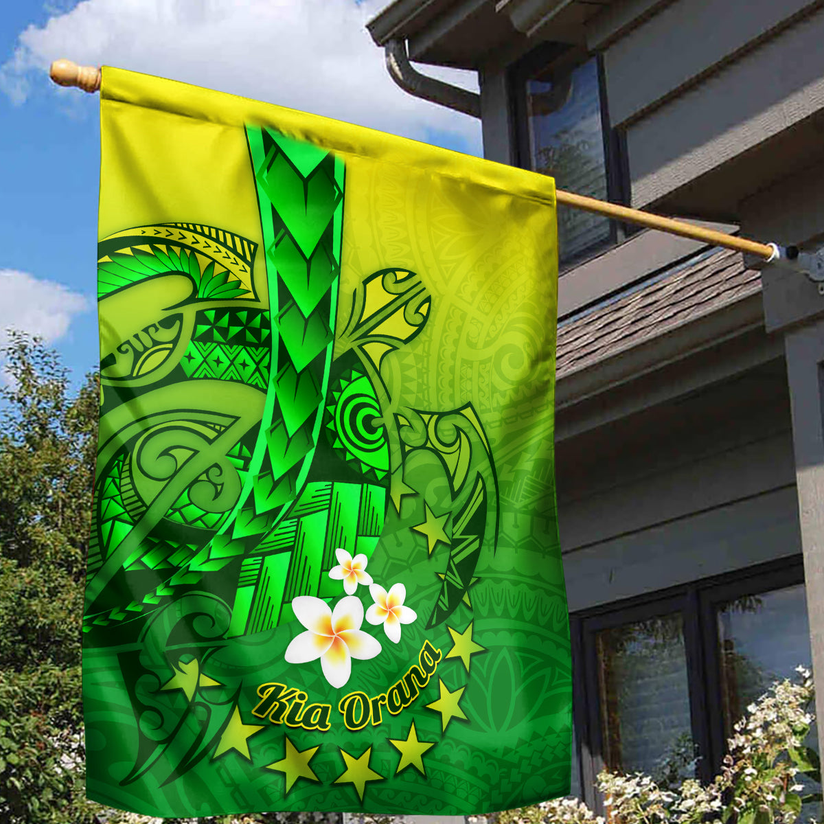 Kia Orana Cook Islands Garden Flag Kuki Airani Tattoo Pattern With Sea Turtle LT14 - Polynesian Pride