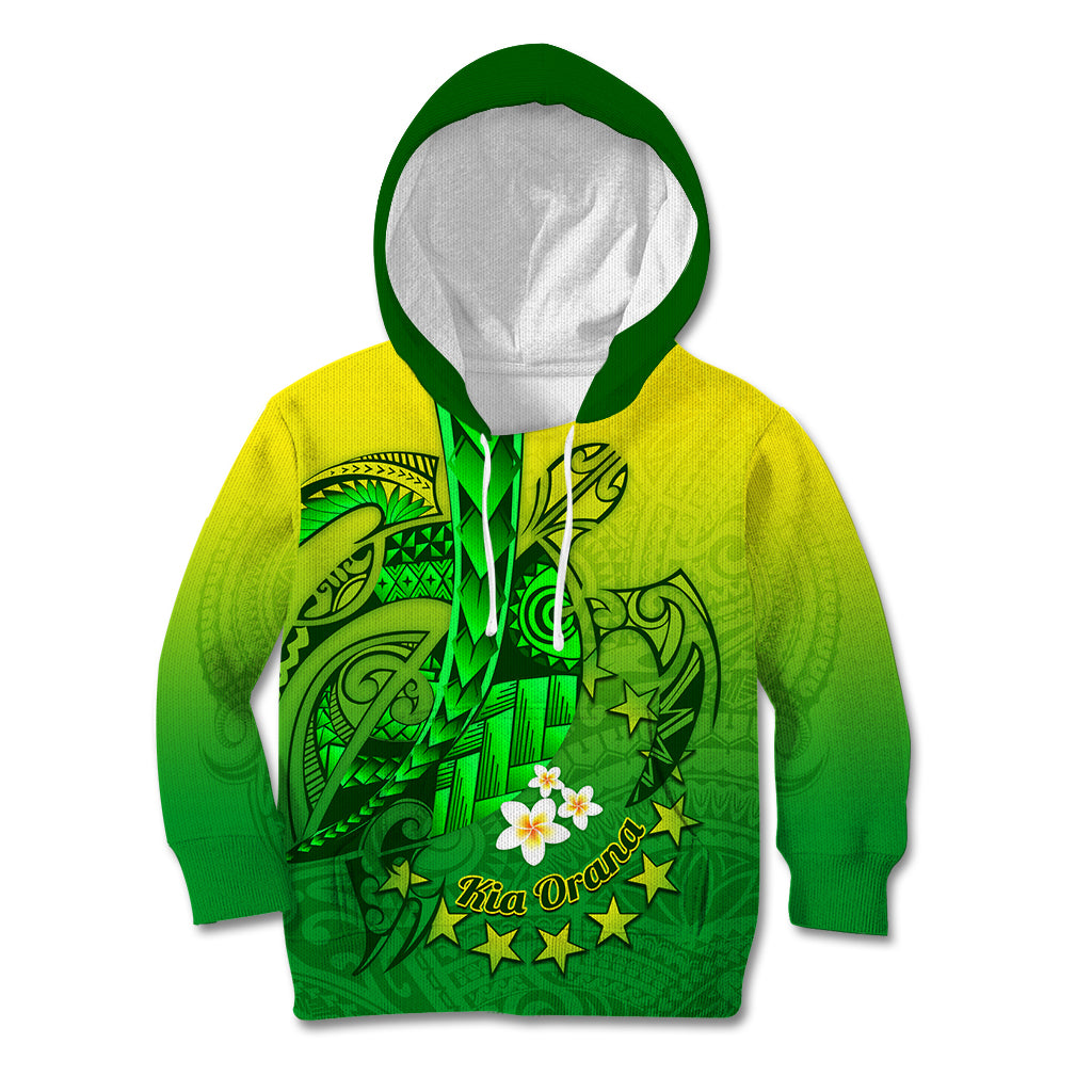 Kia Orana Cook Islands Kid Hoodie Kuki Airani Tattoo Pattern With Sea Turtle LT14 Hoodie Green - Polynesian Pride