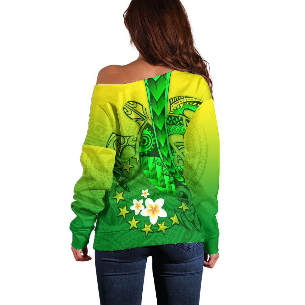 Kia Orana Cook Islands Off Shoulder Sweater Kuki Airani Tattoo Pattern With Sea Turtle LT14 - Polynesian Pride