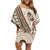 Bula Fiji Family Matching Off Shoulder Short Dress and Hawaiian Shirt Fijian Masi Tapa Cloth Vintage Vibes LT14 Mom's Dress Beige - Polynesian Pride