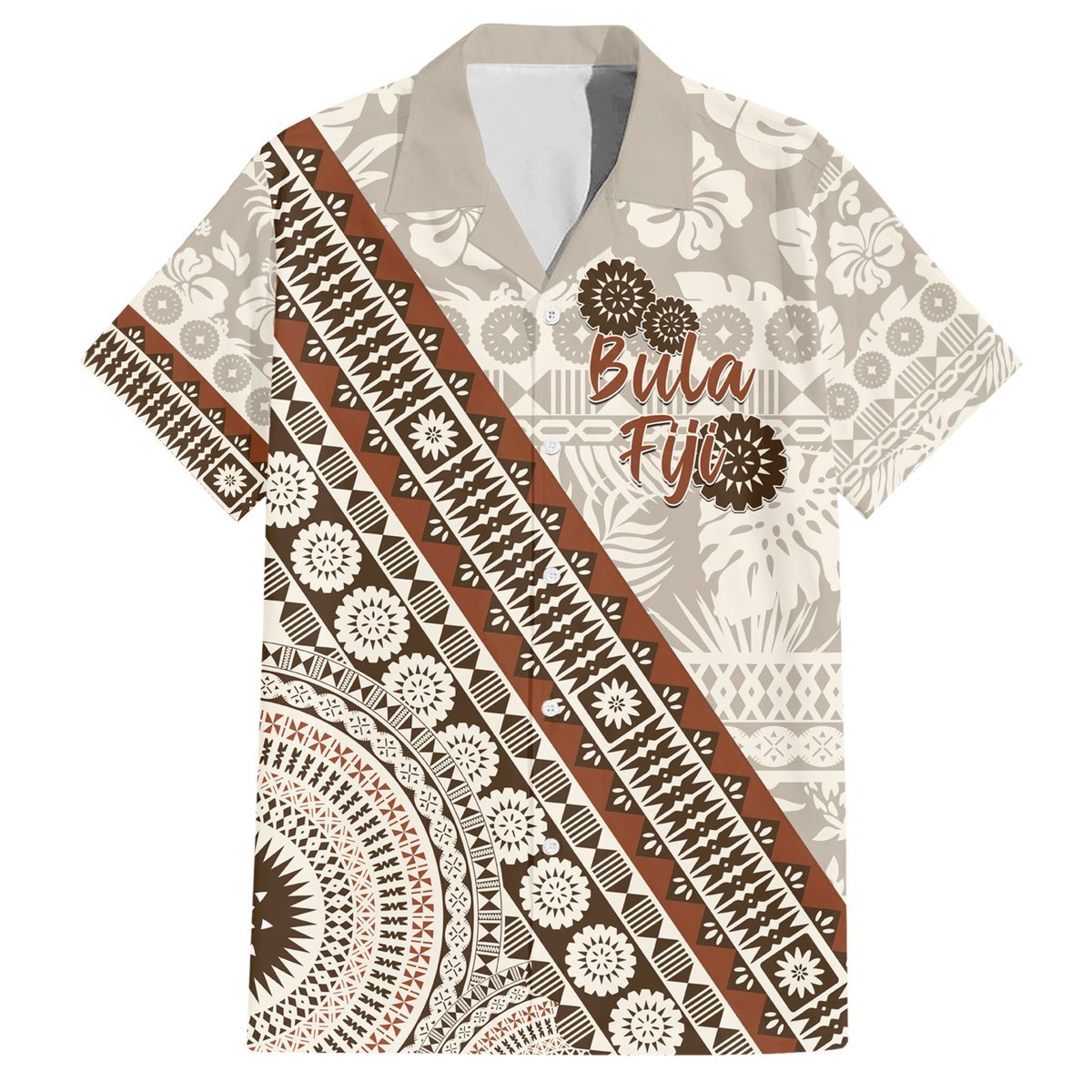 Bula Fiji Hawaiian Shirt Fijian Masi Tapa Cloth Vintage Vibes LT14 Beige - Polynesian Pride