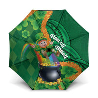 St Patrick's Day Hawaii Umbrella Hauoli Maoli Funny Shaka Leprechaun LT14 One Size Folded 11.42 inch Opened Diameter 37.4 inch Green - Polynesian Pride