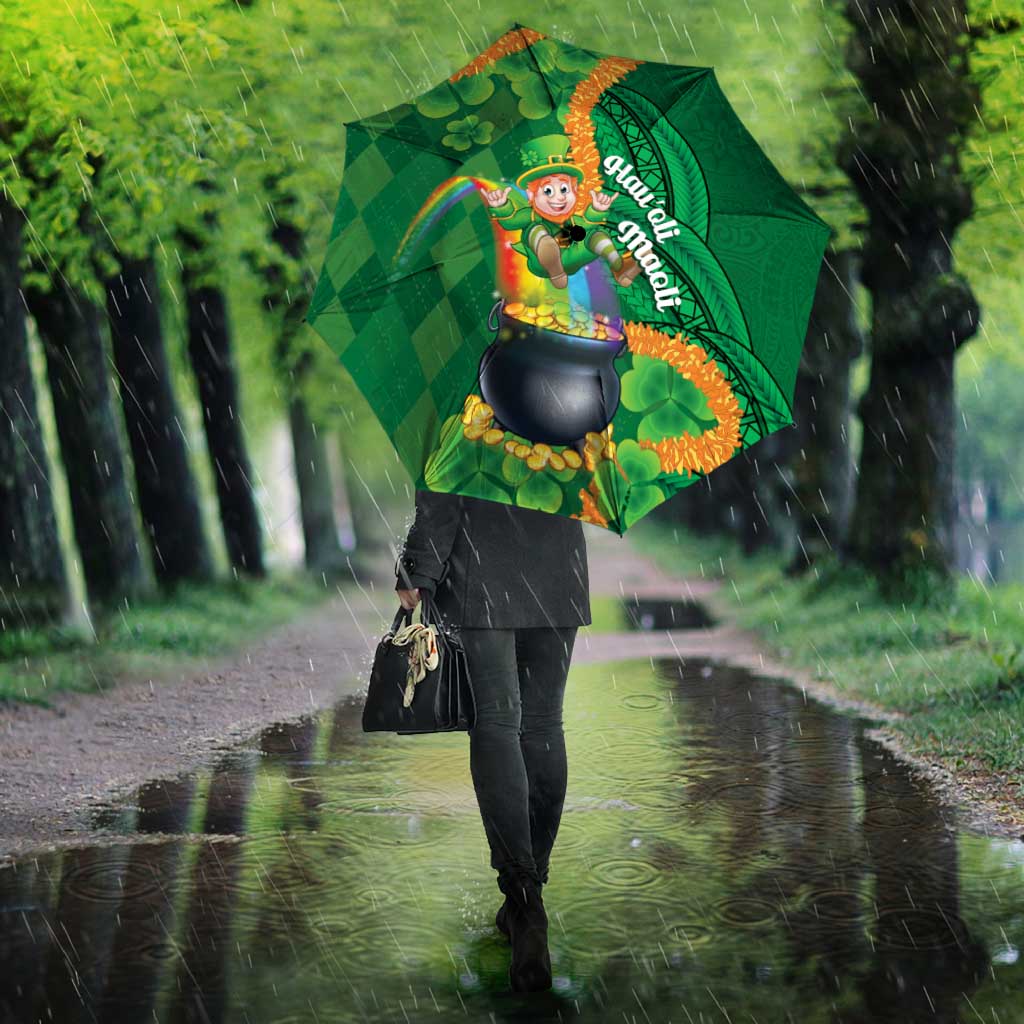 St Patrick's Day Hawaii Umbrella Hauoli Maoli Funny Shaka Leprechaun LT14 - Polynesian Pride