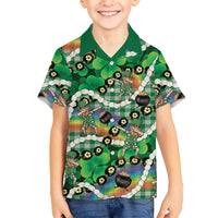 St Patrick's Day Palaka Hawaii Kid Hawaiian Shirt Kukui Nut Pikake Lei Shamrock Dabbing Leprechaun LT14 Kid Green - Polynesian Pride