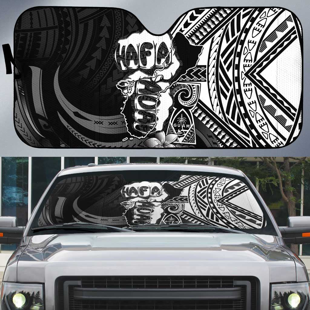 Hafa Adai Guam Discovery Day Auto Sun Shade Chamorro Latte Stone Hand Black Version LT14 Black - Polynesian Pride