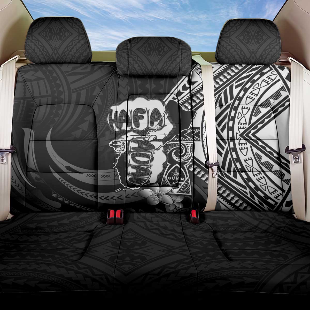 Hafa Adai Guam Discovery Day Back Car Seat Cover Chamorro Latte Stone Hand Black Version LT14 One Size Black - Polynesian Pride