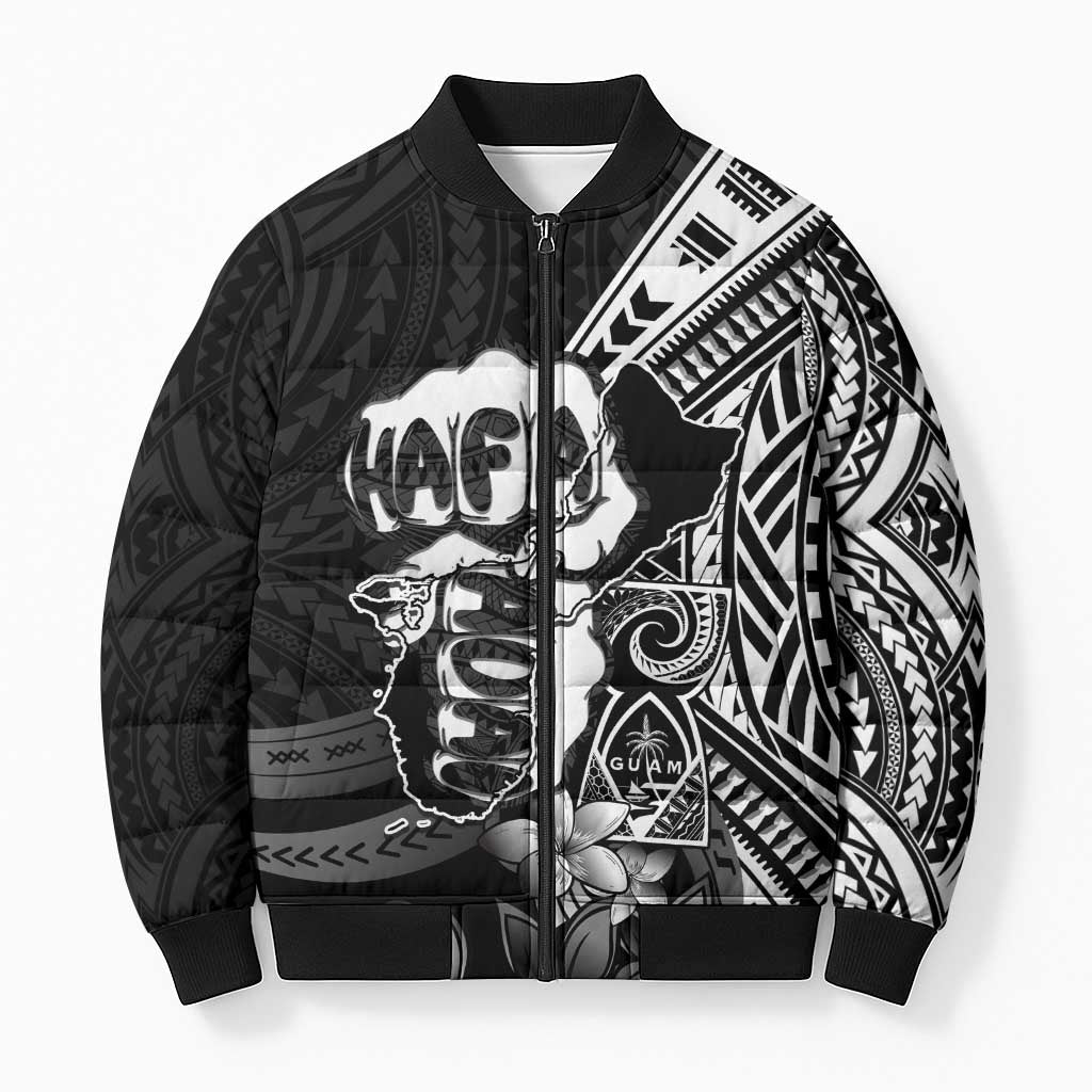 Hafa Adai Guam Discovery Day Bomber Puffer Jacket Chamorro Latte Stone Hand Black Version LT14 Unisex Black - Polynesian Pride