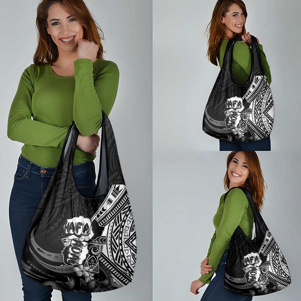 Hafa Adai Guam Discovery Day Grocery Bag Chamorro Latte Stone Hand Black Version LT14 - Polynesian Pride