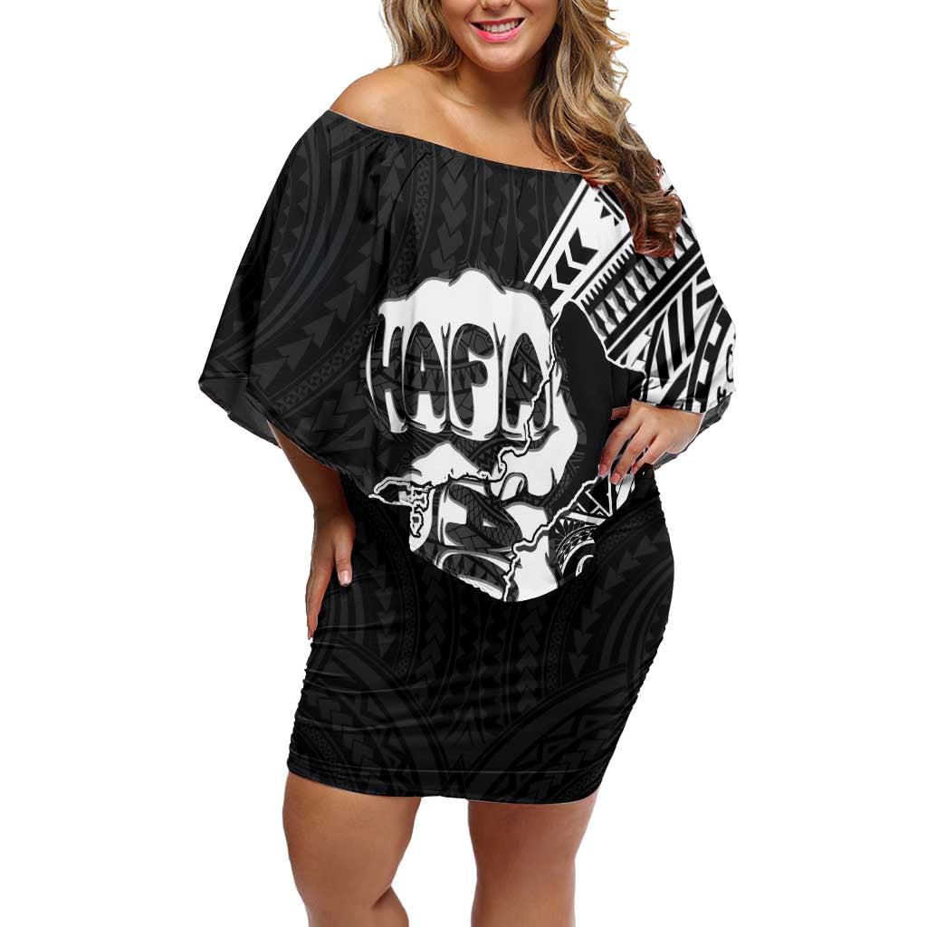 Hafa Adai Guam Discovery Day Off Shoulder Short Dress Chamorro Latte Stone Hand Black Version LT14 Women Black - Polynesian Pride