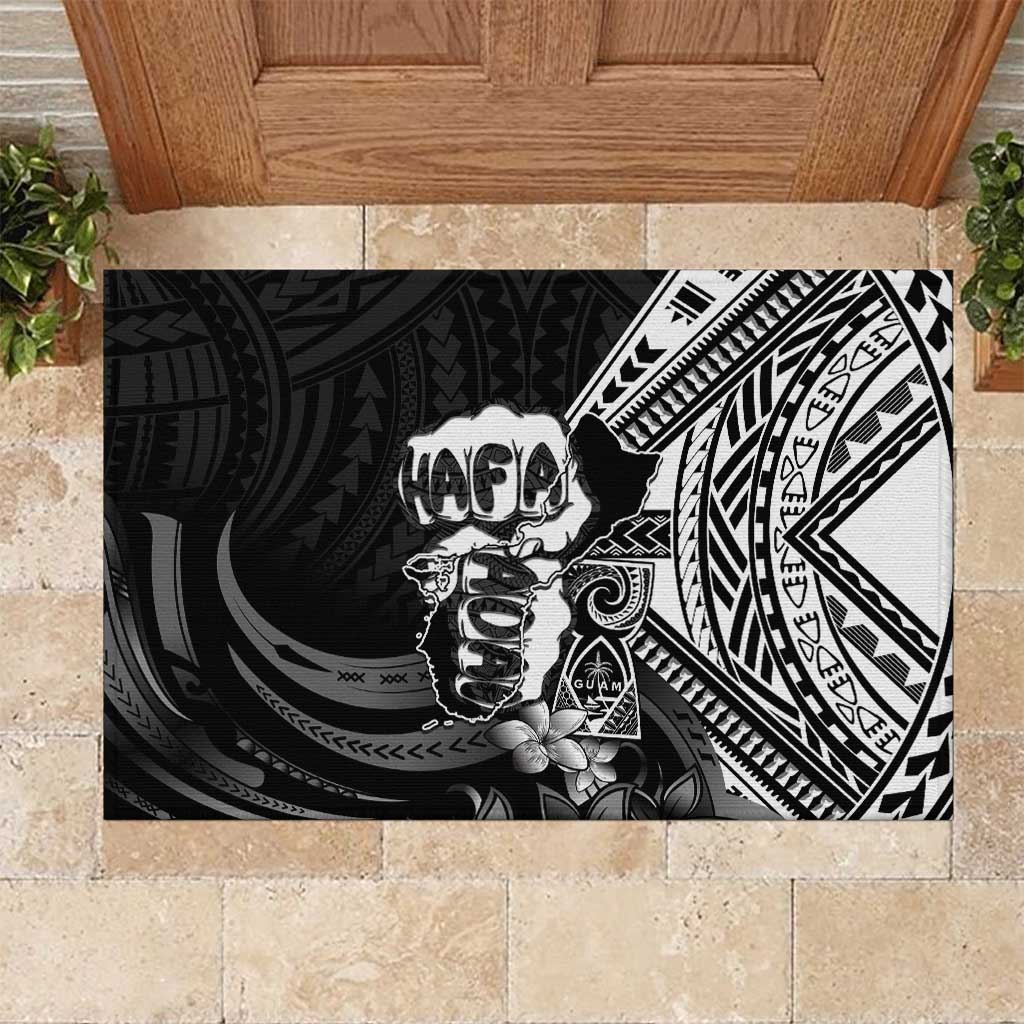 Hafa Adai Guam Discovery Day Rubber Doormat Chamorro Latte Stone Hand Black Version LT14 Black - Polynesian Pride