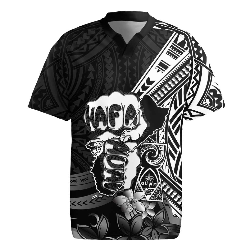 Hafa Adai Guam Discovery Day Rugby Jersey Chamorro Latte Stone Hand Black Version LT14 Black - Polynesian Pride