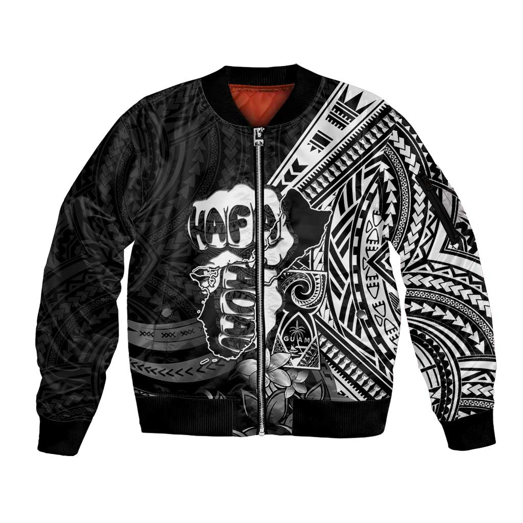 Hafa Adai Guam Discovery Day Sleeve Zip Bomber Jacket Chamorro Latte Stone Hand Black Version LT14 Unisex Black - Polynesian Pride