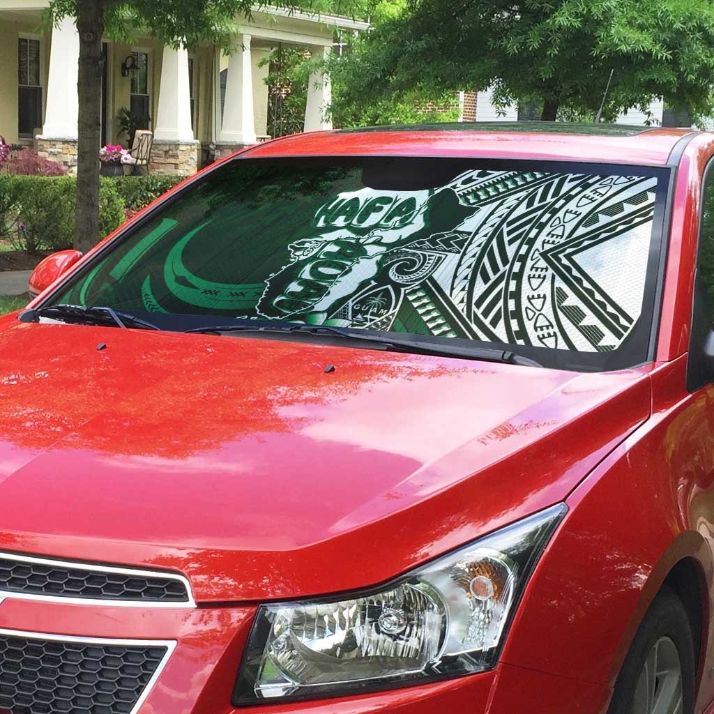 Hafa Adai Guam Discovery Day Auto Sun Shade Chamorro Latte Stone Hand Green Version LT14 - Polynesian Pride