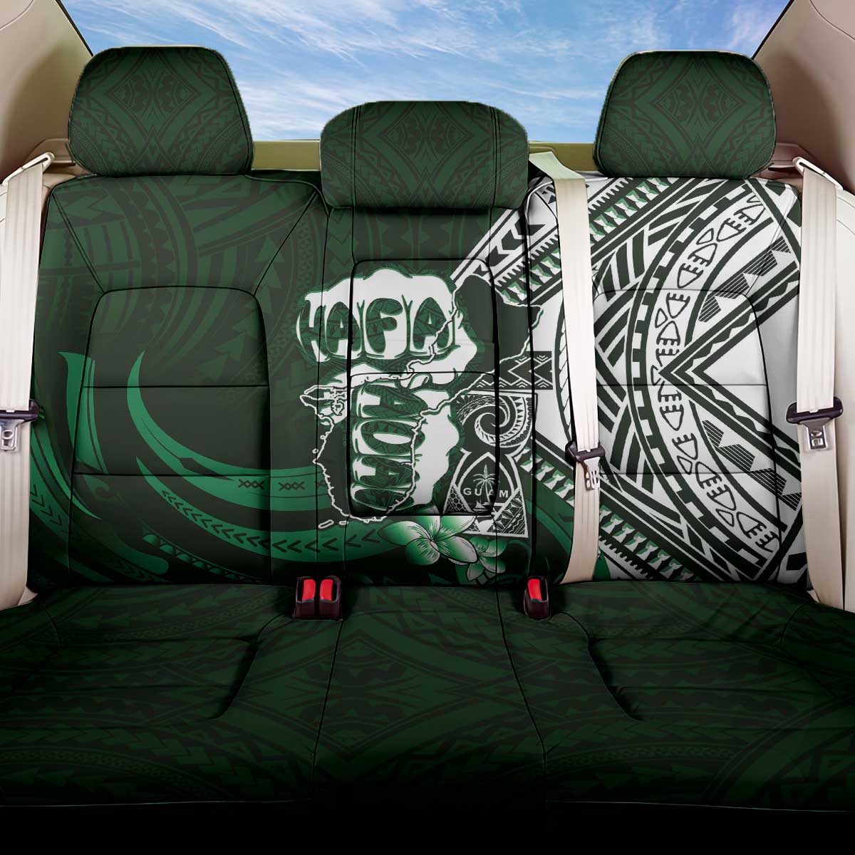 Hafa Adai Guam Discovery Day Back Car Seat Cover Chamorro Latte Stone Hand Green Version LT14 One Size Green - Polynesian Pride