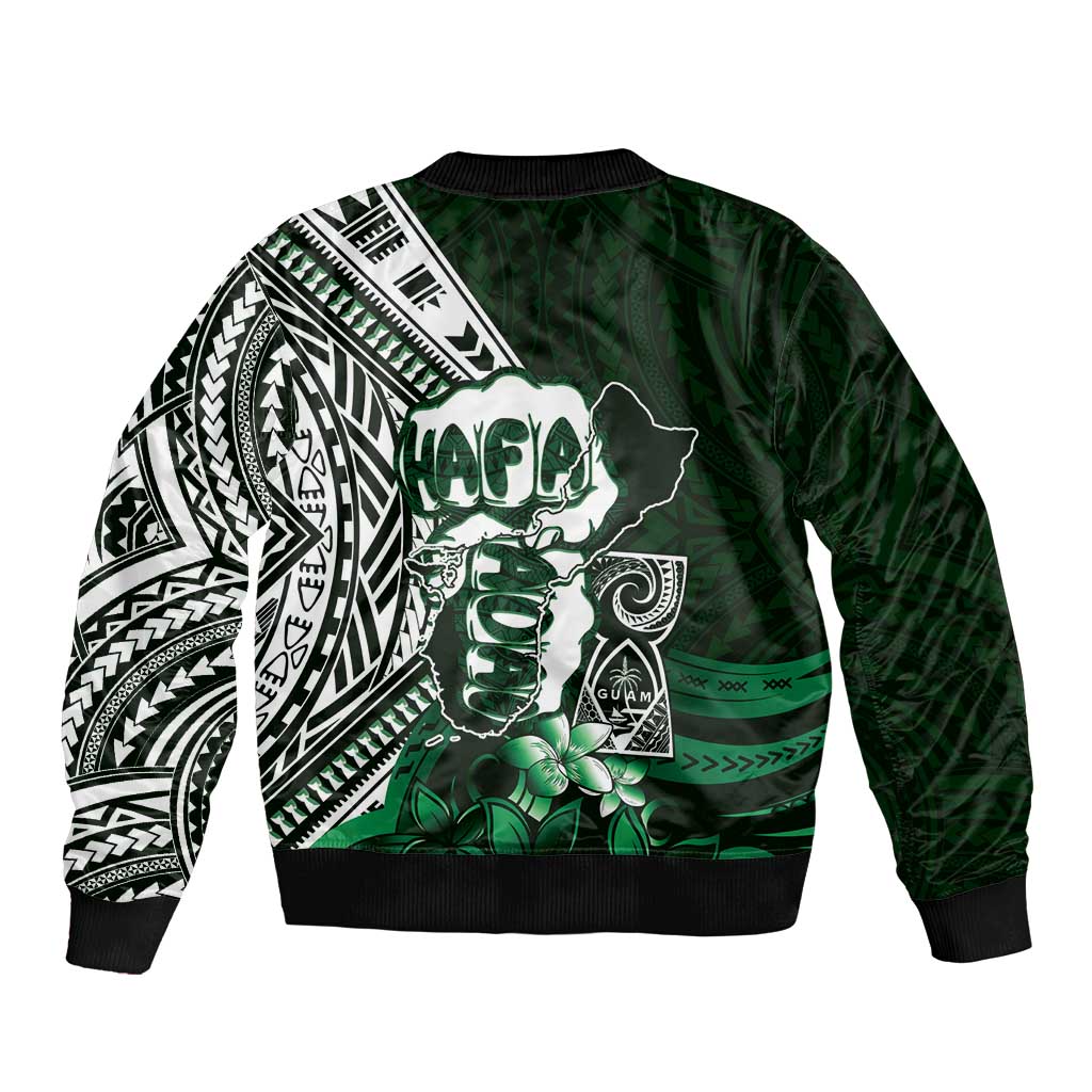 Hafa Adai Guam Discovery Day Bomber Jacket Chamorro Latte Stone Hand Green Version LT14 - Polynesian Pride