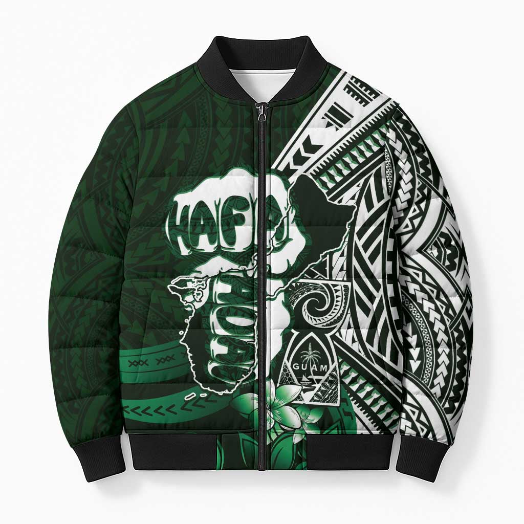 Hafa Adai Guam Discovery Day Bomber Puffer Jacket Chamorro Latte Stone Hand Green Version LT14 Unisex Green - Polynesian Pride