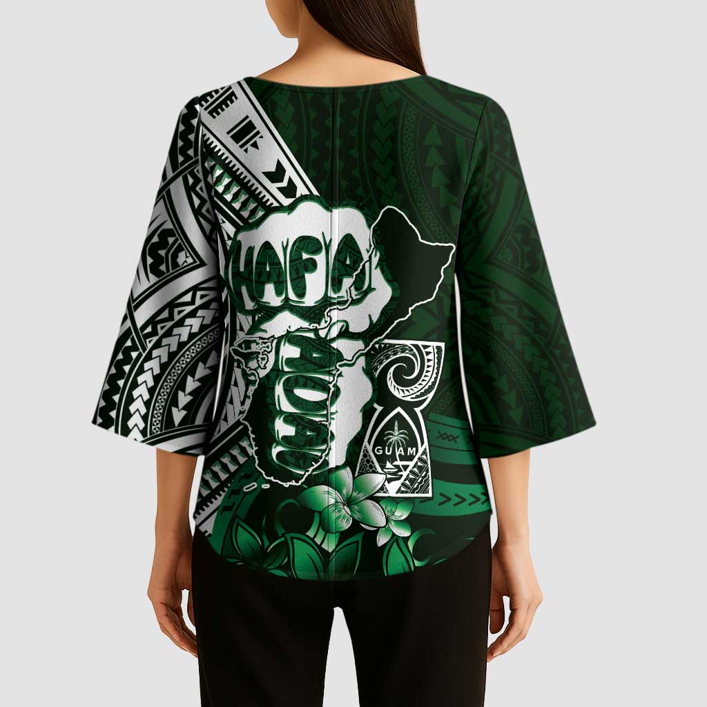 Hafa Adai Guam Discovery Day Kimono Sleeve Blouse Chamorro Latte Stone Hand Green Version LT14 - Polynesian Pride