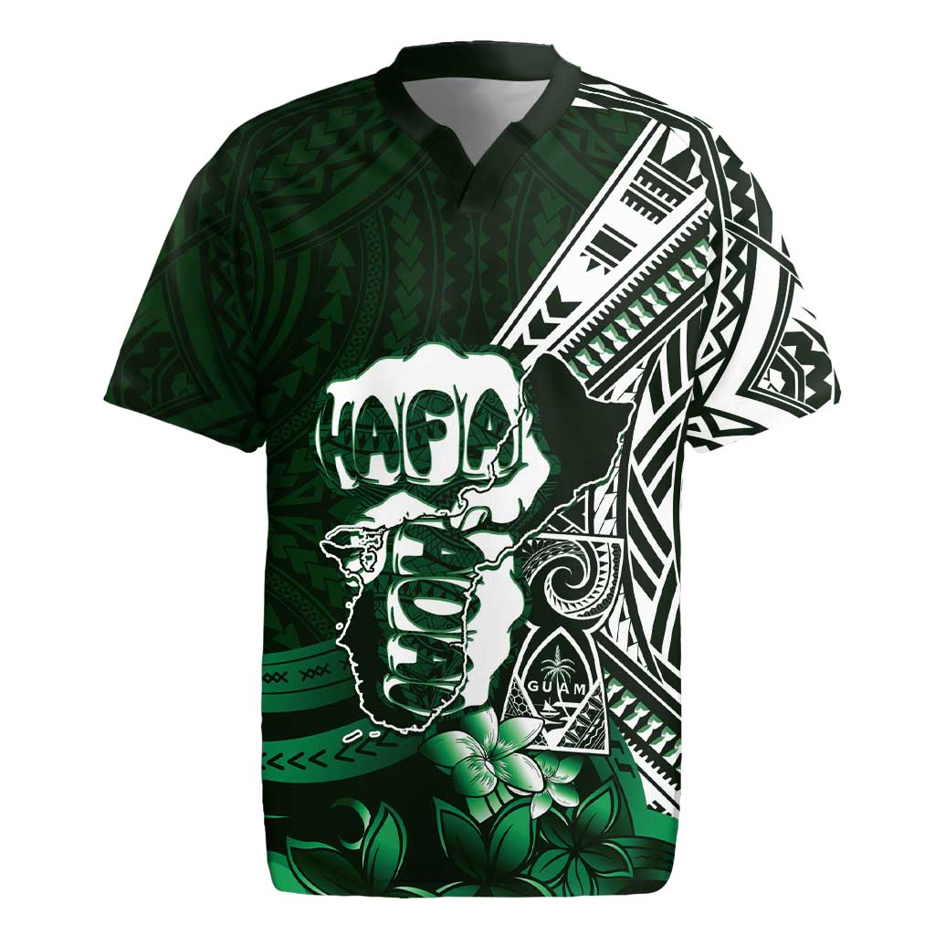 Hafa Adai Guam Discovery Day Rugby Jersey Chamorro Latte Stone Hand Green Version LT14 Green - Polynesian Pride