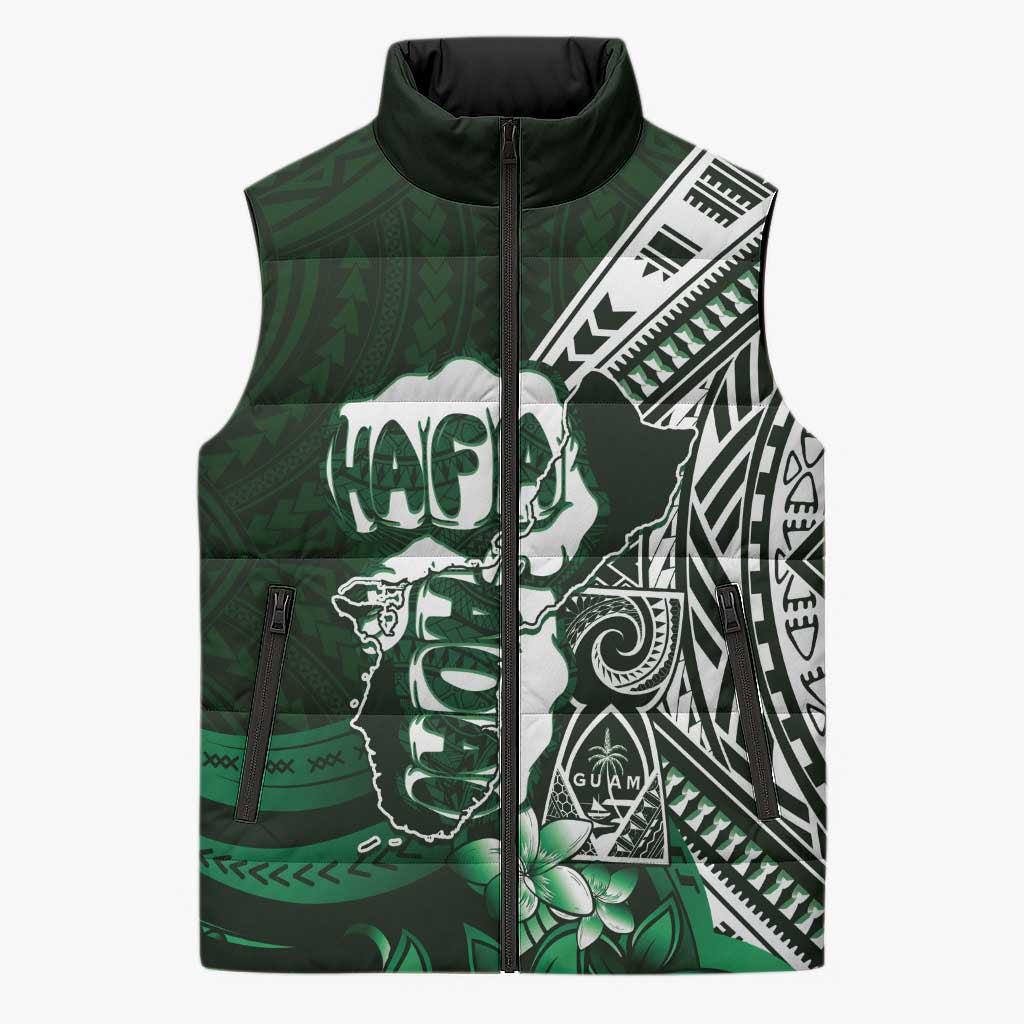 Hafa Adai Guam Discovery Day Sleeveless Puffer Jacket Chamorro Latte Stone Hand Green Version LT14 Unisex Green - Polynesian Pride