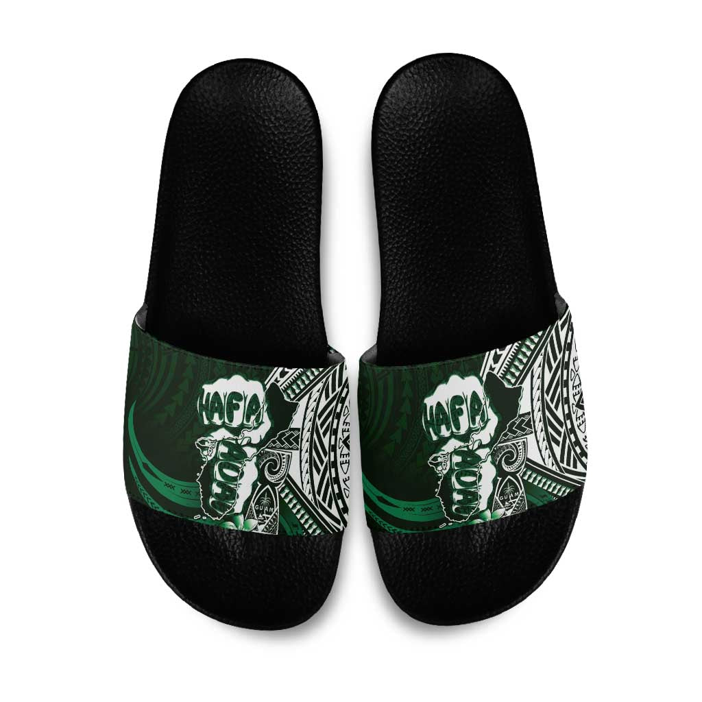 Hafa Adai Guam Discovery Day Slide Sandals Chamorro Latte Stone Hand Green Version LT14 Green - Polynesian Pride