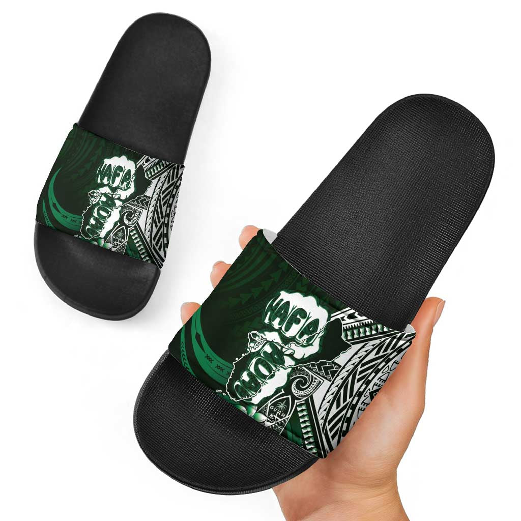 Hafa Adai Guam Discovery Day Slide Sandals Chamorro Latte Stone Hand Green Version LT14 - Polynesian Pride