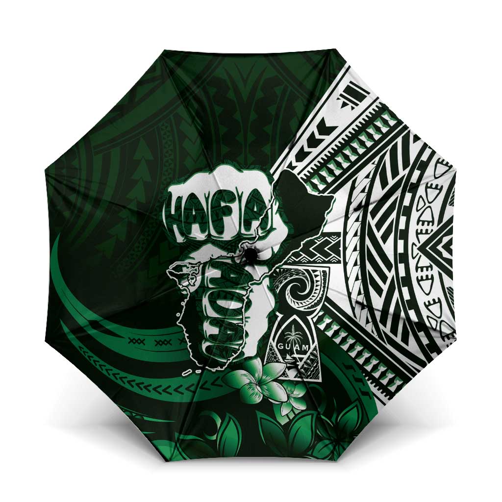 Hafa Adai Guam Discovery Day Umbrella Chamorro Latte Stone Hand Green Version LT14 One Size Folded 11.42 inch Opened Diameter 37.4 inch Green - Polynesian Pride