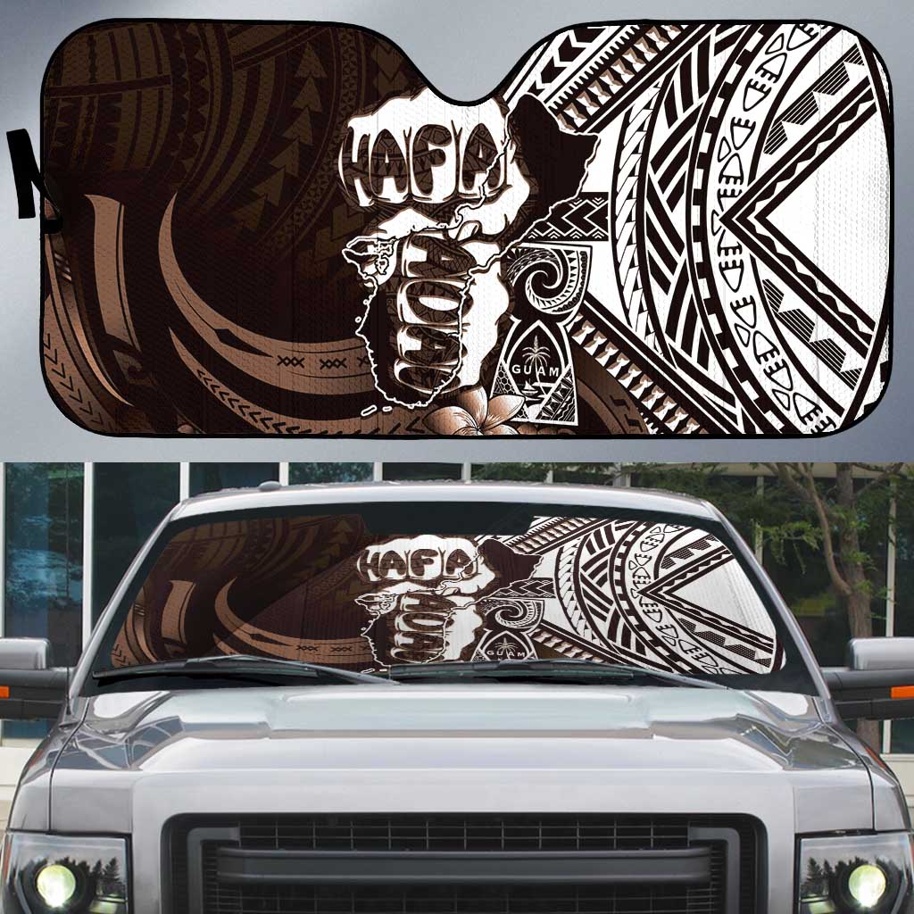 Hafa Adai Guam Discovery Day Auto Sun Shade Chamorro Latte Stone Hand Brown Version LT14 Brown - Polynesian Pride
