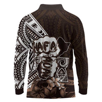 Hafa Adai Guam Discovery Day Long Sleeve Polo Shirt Chamorro Latte Stone Hand Brown Version LT14 - Polynesian Pride