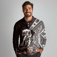 Hafa Adai Guam Discovery Day Long Sleeve Polo Shirt Chamorro Latte Stone Hand Brown Version LT14 - Polynesian Pride