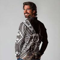 Hafa Adai Guam Discovery Day Long Sleeve Polo Shirt Chamorro Latte Stone Hand Brown Version LT14 - Polynesian Pride