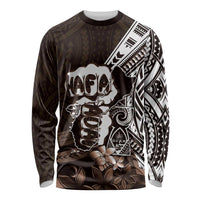 Hafa Adai Guam Discovery Day Long Sleeve Shirt Chamorro Latte Stone Hand Brown Version LT14 Unisex Brown - Polynesian Pride