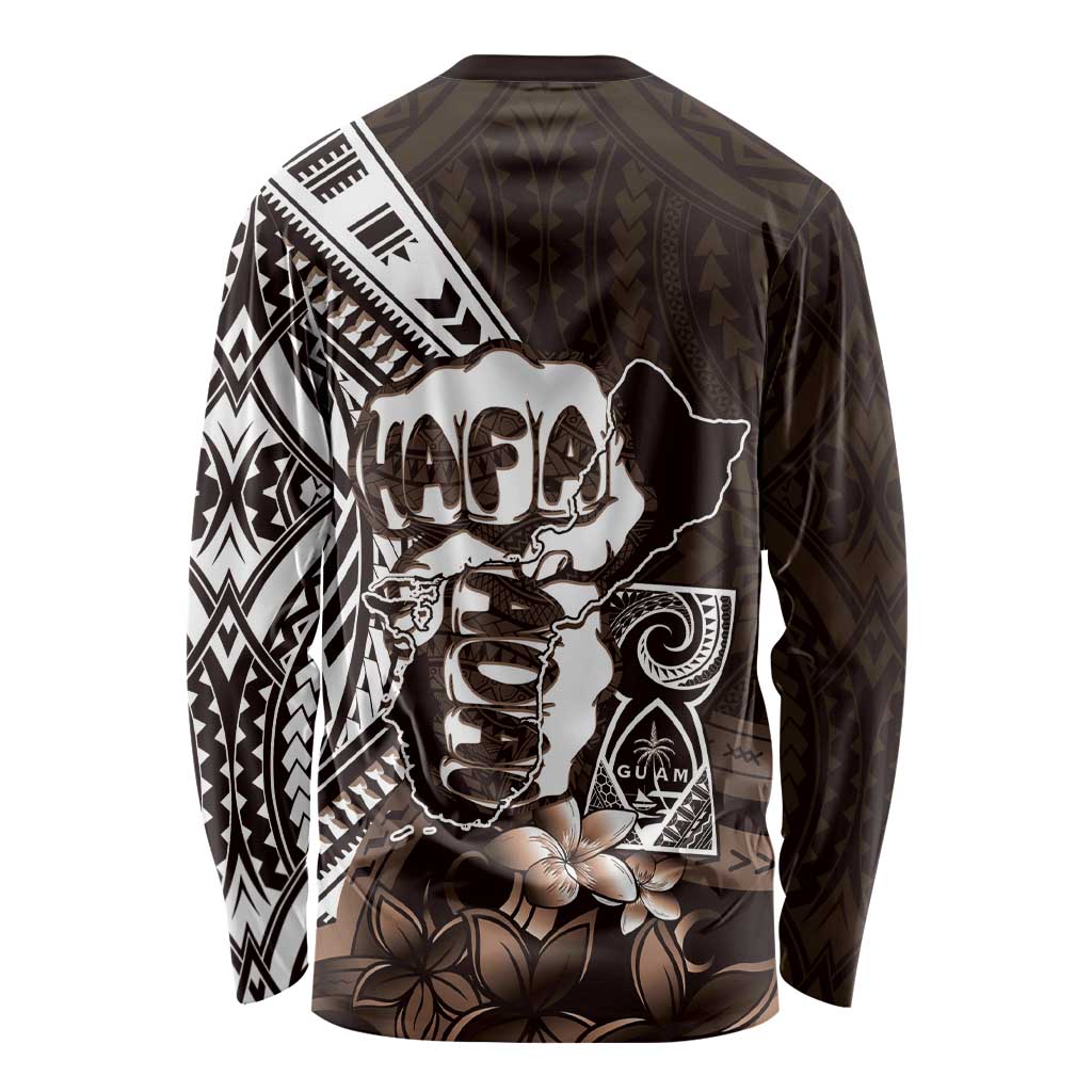 Hafa Adai Guam Discovery Day Long Sleeve Shirt Chamorro Latte Stone Hand Brown Version LT14 - Polynesian Pride