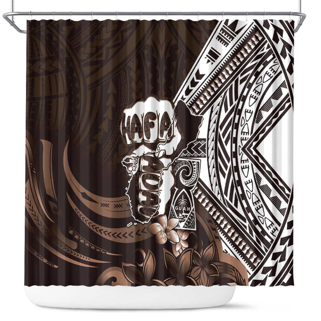 Hafa Adai Guam Discovery Day Shower Curtain Chamorro Latte Stone Hand Brown Version LT14 Brown - Polynesian Pride