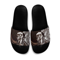 Hafa Adai Guam Discovery Day Slide Sandals Chamorro Latte Stone Hand Brown Version LT14 Brown - Polynesian Pride