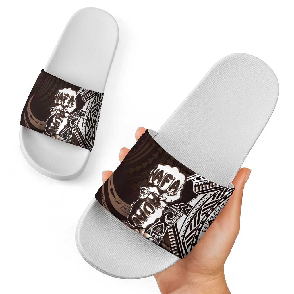 Hafa Adai Guam Discovery Day Slide Sandals Chamorro Latte Stone Hand Brown Version LT14 - Polynesian Pride