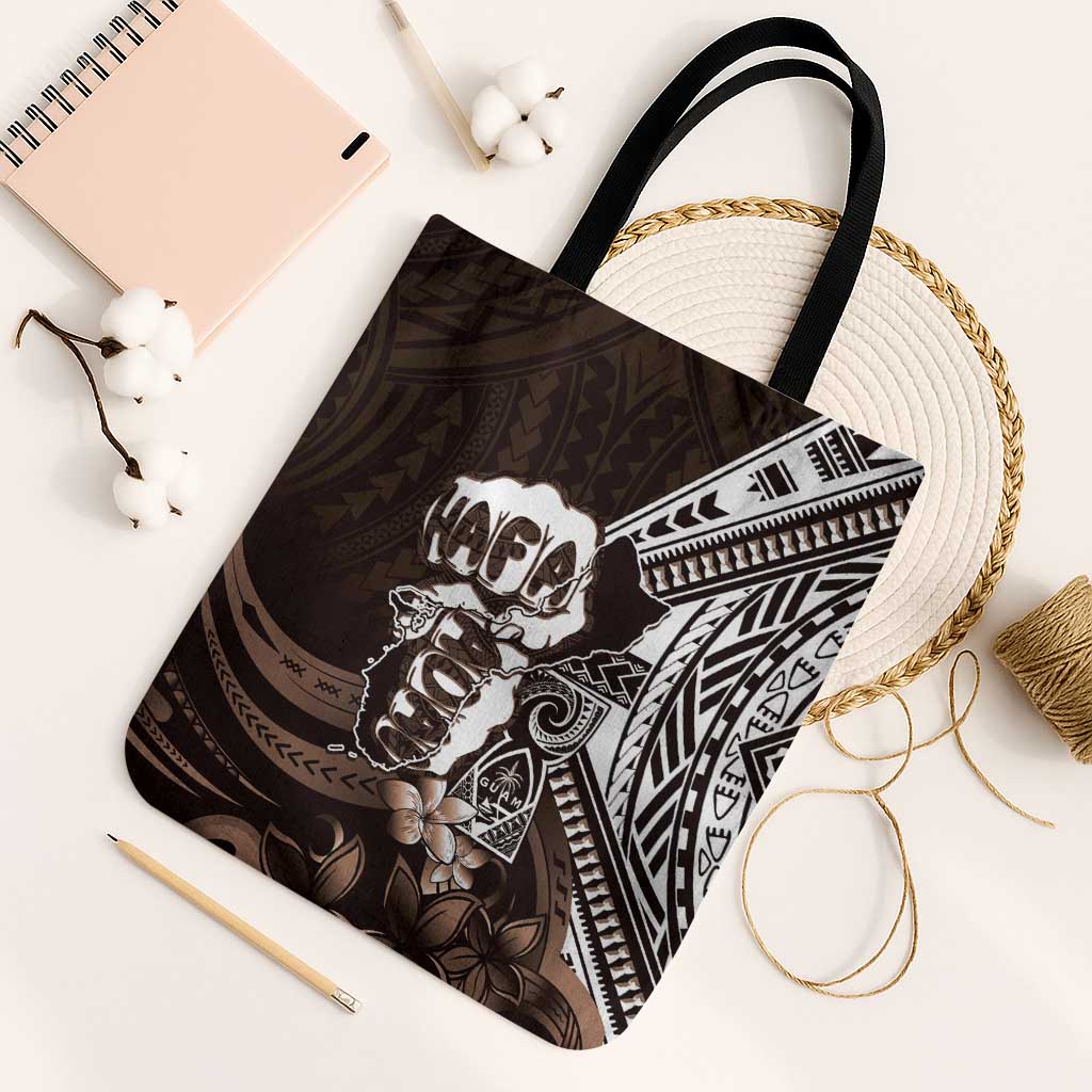 Hafa Adai Guam Discovery Day Tote Bag Chamorro Latte Stone Hand Brown Version LT14 Black Strap One Size Brown - Polynesian Pride